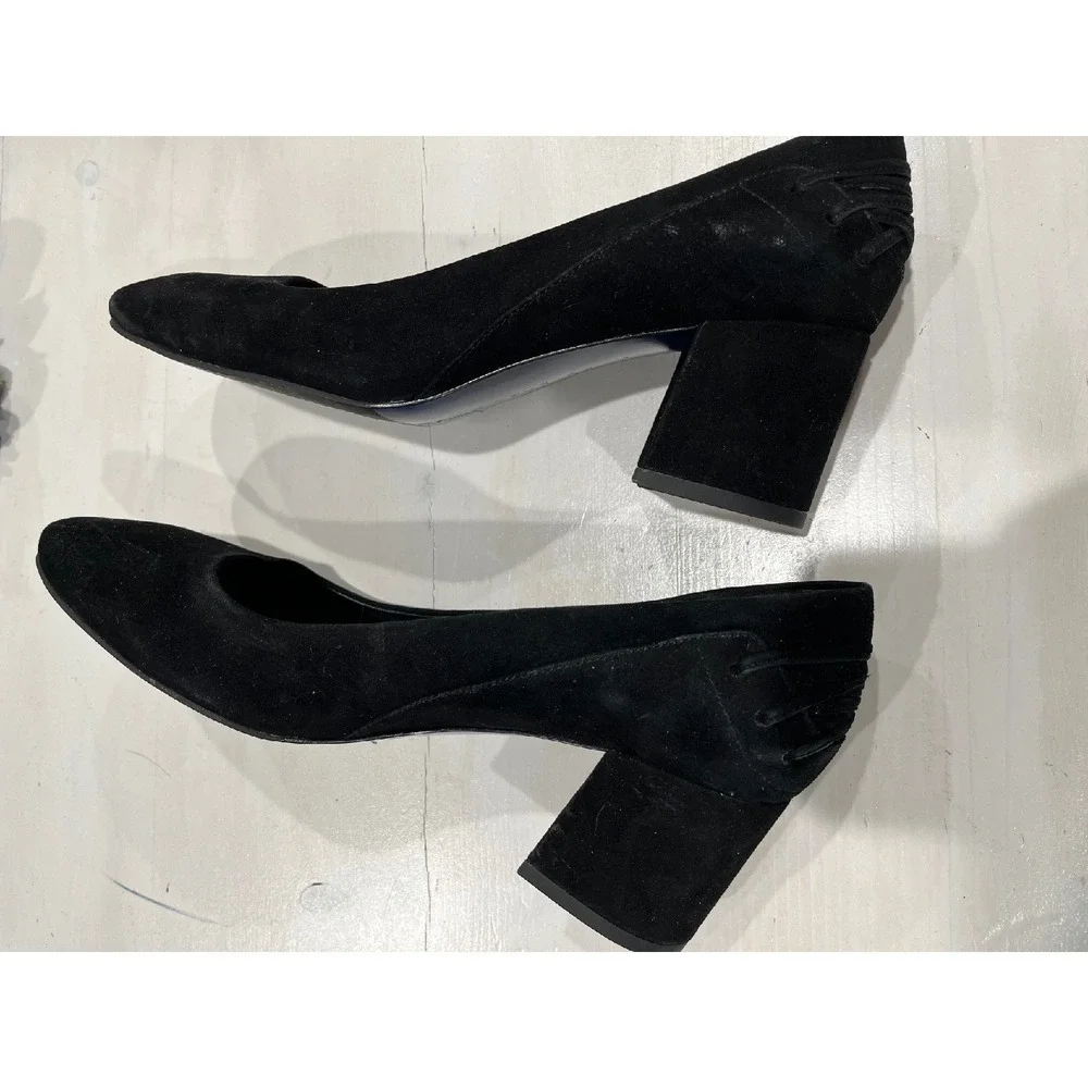 Elie Tahari Suede Block Heel Pumps‎ Comfortable Slip On Shoes Black 38.5 - Picture 6 of 8